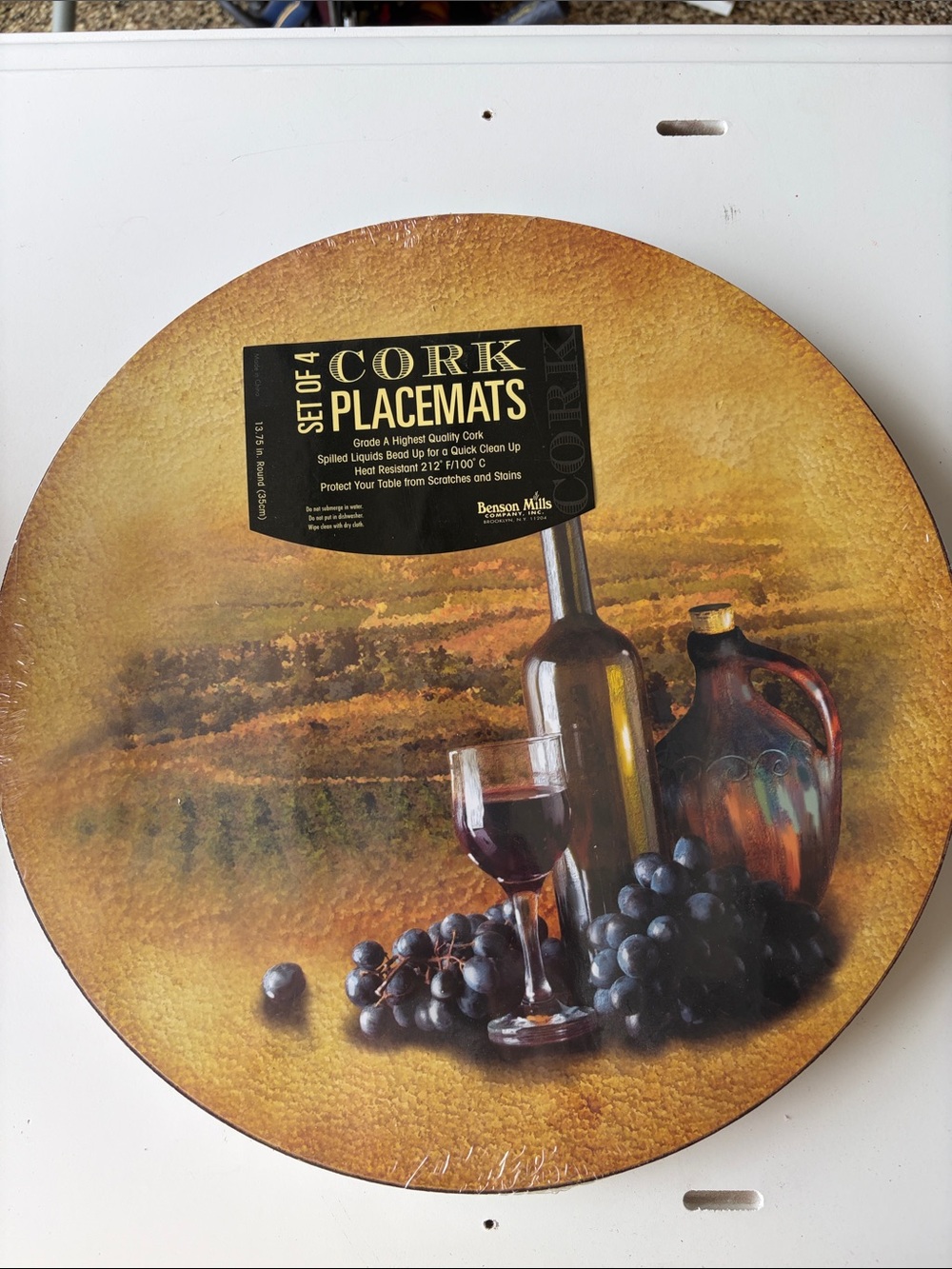 Benson Mills Cork Placemat Set - Wine & Grape Design NEW